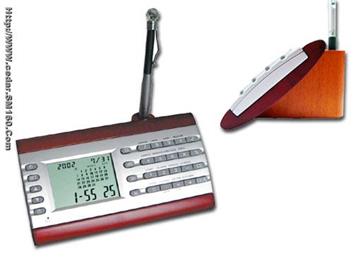 Digital Calendar on Wood Base with Pen Holder