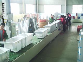 Refrigerator production line by preassembly line, final assembly line