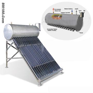 Presure Tubular Solar Water Heater with Copper Coil 