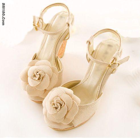 Romantic retro camellia wedge sandals 