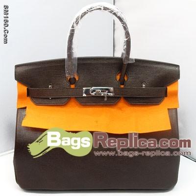 Hermes Birkin 35cm Lizard Veins Handbag Dark Coffee 1041