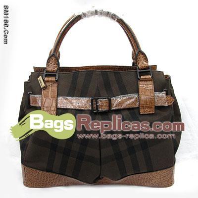 Burberry Canvas Check With Crocodile Trim Belted Large Tote Bag Coffee