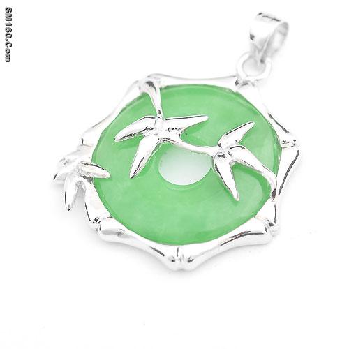 jewelrychinawholesale.com-Sterling Silver Bamboo forest Jade Pendant