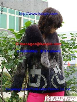 Direct sell hanging dye printed sheep fur apparel+fox fur collar 