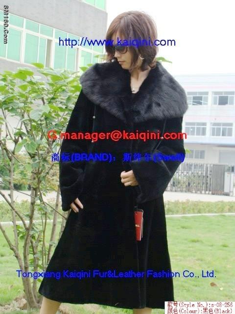 Custom fashion rex rabbit fur coat+weasel skin collar s-08-256 