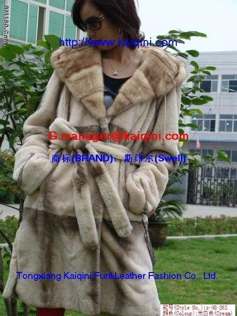 Retail wholesales rex rabbit fur garment+mink fur collar s-08-262