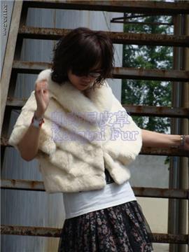 Custom lady cutted rabbit fur coat+fox fur collar s-615