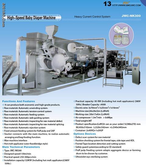 baby diaper machinery 250-300pcs/min