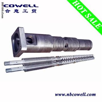 Twin conical screw barrel