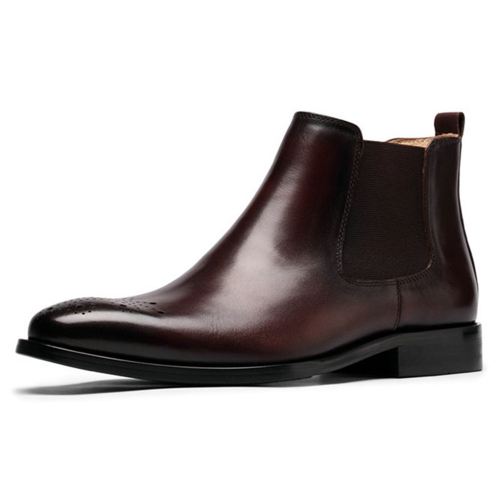 Handmade height increasing elevator shoes genuine leather Chelsea ankle boots
