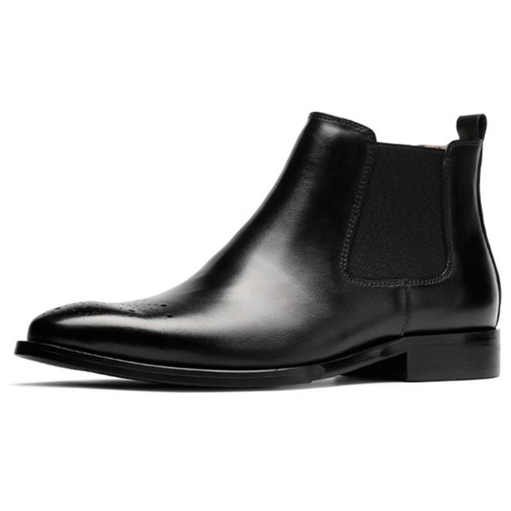 Handmade height increasing elevator shoes genuine leather Chelsea ankle boots