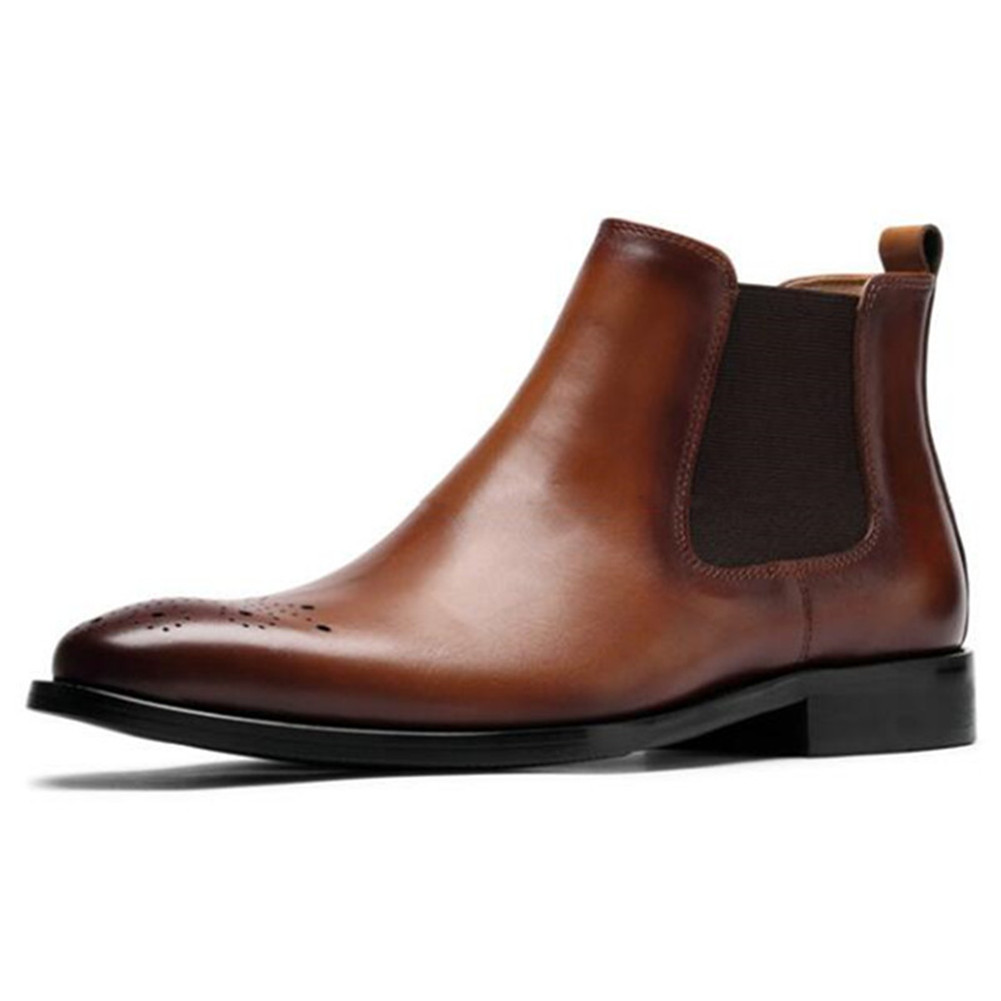 Handmade height increasing elevator shoes genuine leather Chelsea ankle boots