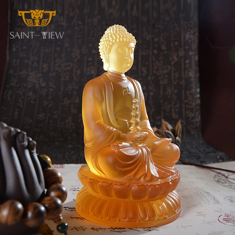 Crystal Standing Meditation Monk Mini Figurines Statue Pocket Buddha