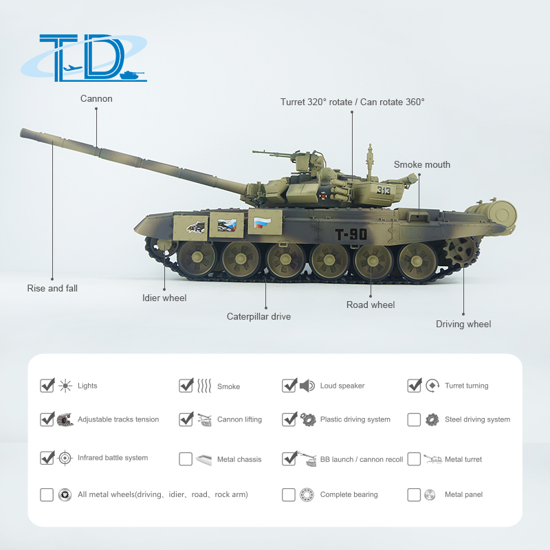 2.4Ghz 1/16 RUSSIAT-90 RC Tank Sound+Smoke+Shooting Customized Paint Tank Toy