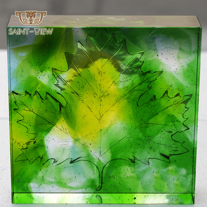 Lost-Wax Casting Pate de verre Crystal Glass Liuli Leaf Sculpture Wall Relief