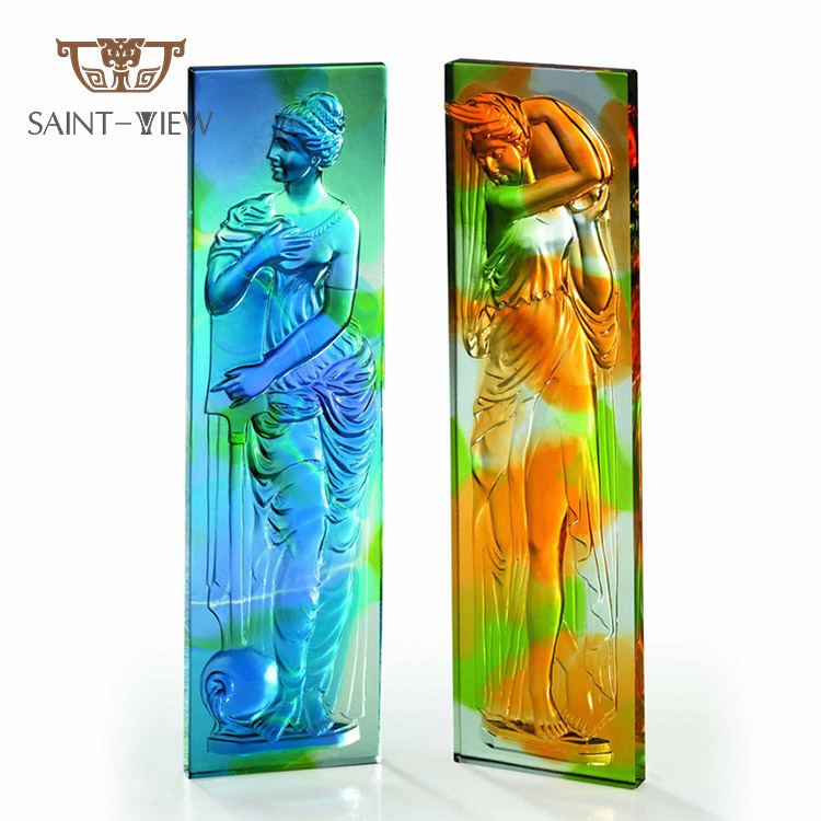 Lost-Wax Casting Pate de verre Crystal Glass Liuli Leaf Sculpture Wall Relief