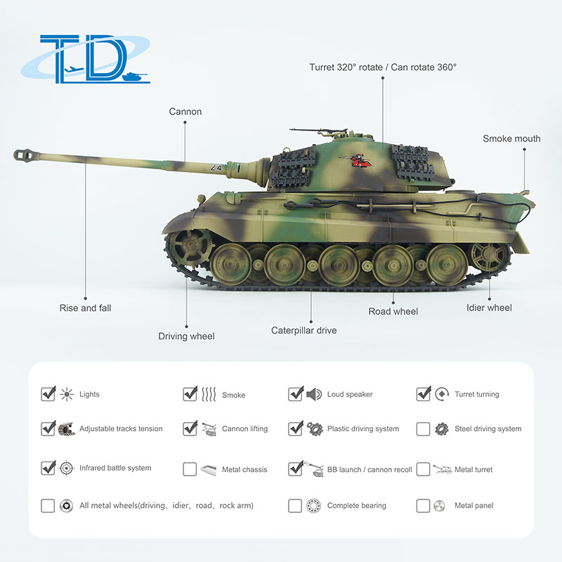 2.4Ghz 1/16  King Tiger-henschel RC Tank Sound+Smoke+Shooting Customized Paint