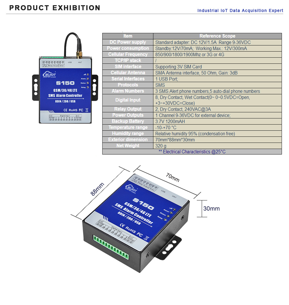 4G SMS Alarm Controller 8DIN 2DO for Remote Control and Monitoring